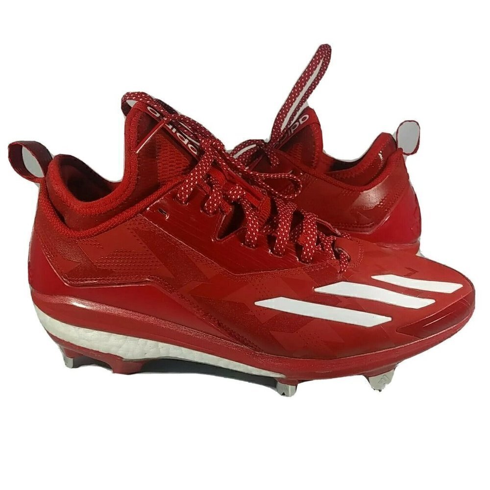 Adidas Ironskin Protrax Mens 7.5/US Red White Baseball Cleats Metal Shoes